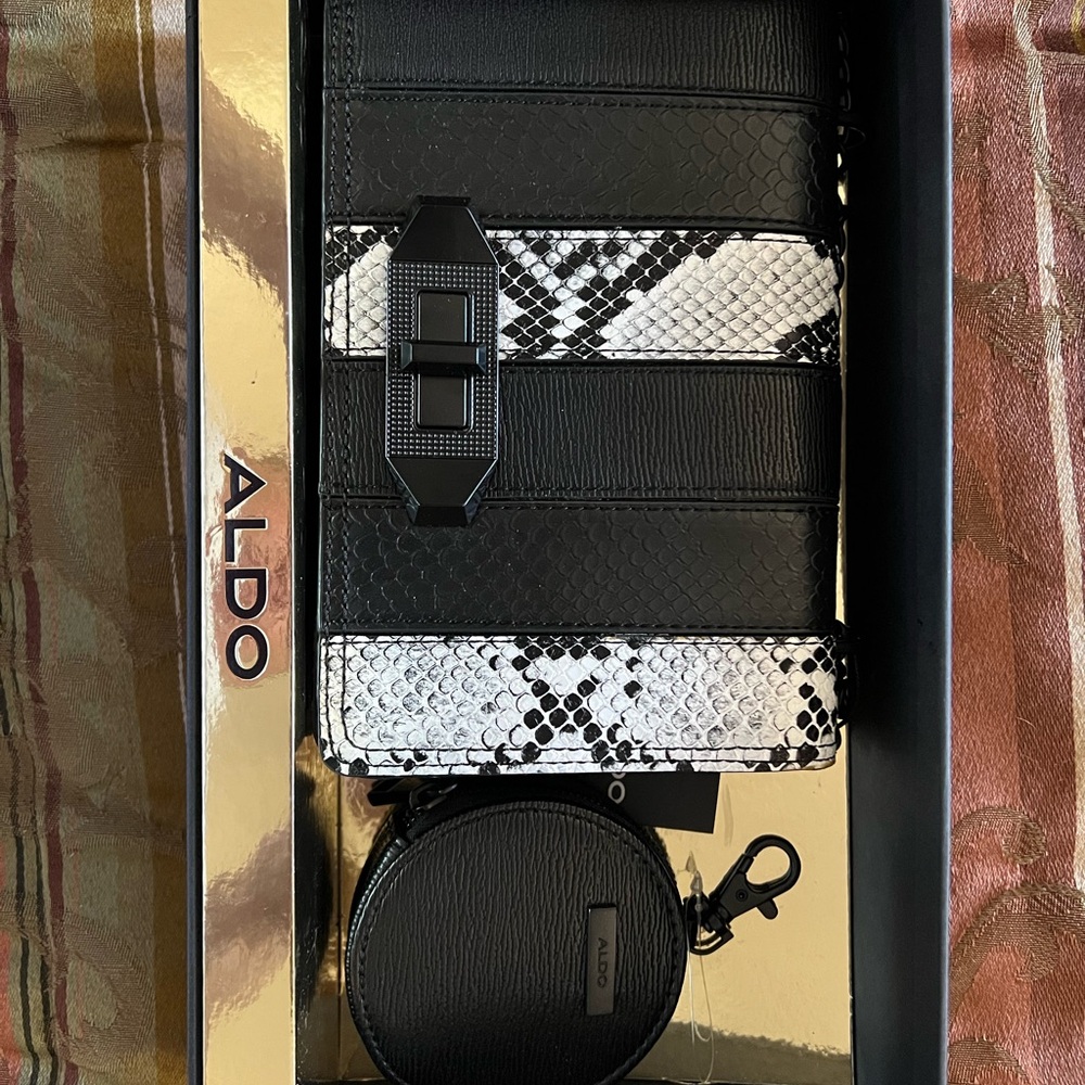 Aldo Black and White Snakeskin Patterned Handbag with Pouch